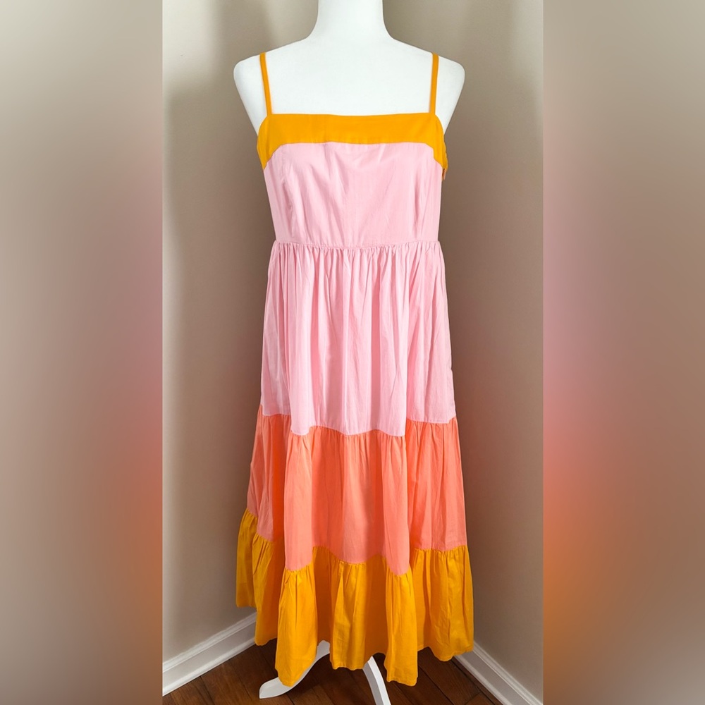 J. Crew Factory Pink and Yellow Midi Dress